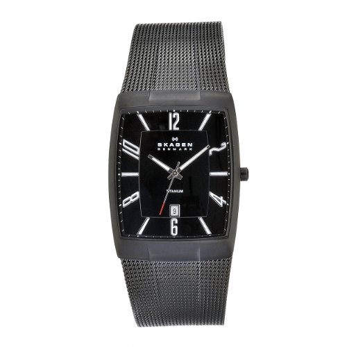 Skagen Men's 851LTBB Skagen Denmark Black Titanium Rectangle Watch