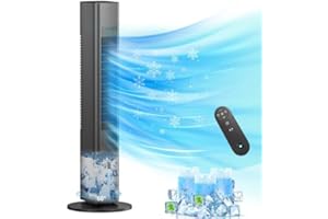 BEBEGINE Windowless Portable Air Conditioner Ac Units with Remote, Evaporative Air Tower Cooling Fan, Small Indoor Outdoor Oscillating Swamp Cooler for Room Office Kitchen,7H Timer, Black