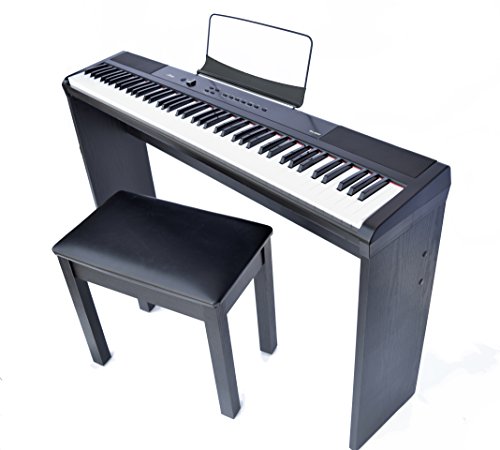 Artesia PA88-W 88-Key Portable Digital Piano (Black) Bundle with Furniture Stand and Matching Storage Bench plus Sustain Pedal and Power Adapter.
