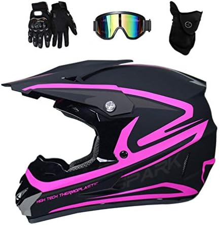MRDEAR Motocross Helmet Adult, Full Face MTB Helmet Set with Goggles Gloves Mask, Kids Motorcycle Crash Motorbike Cross Helmet Off Road ATV Enduro Downhill Quad Road Race, Black and Pink