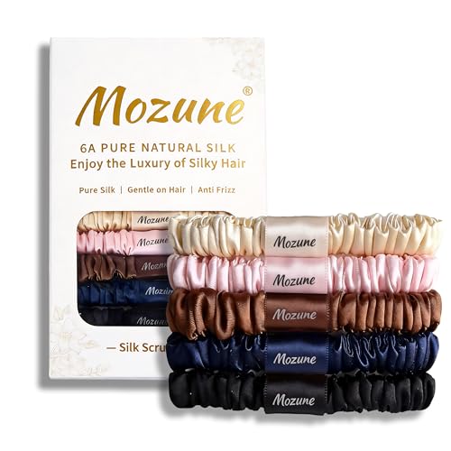 5Pcs Pure Silk Hair Scrunchies, 100% Mulberry Silk 22-Momme, Soft Skinny Hair Ties, No Crease, Frizz-Free, No Snagging, Lightweight Elastic Small Scrunchy for Women and Girls (Multicolor A)