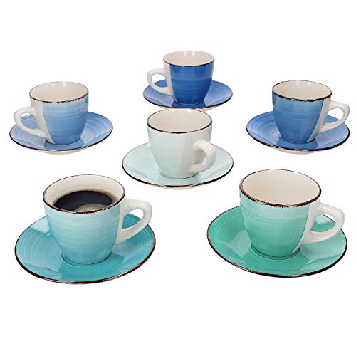 MamboCat 12tlg Kaffee-Geschirr-Set Blue-Curacao I Tee-Service pflegeleicht 6 Personen I 12-er Vintage Kaffee-Tee-Gedeck…