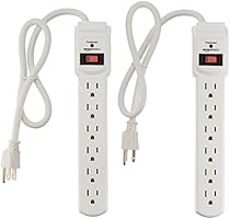 AmazonBasics 6-Outlet, 200 Joule Surge Protector Power Strip, 2 Foot, White - Pack of 2