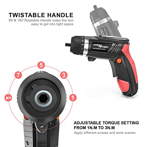 SALEM MASTER Cordless Screwdriver Electric Rechargeable Screwdriver 4.8V Lithium Ion Power Screw Guns with Battery Indicator for Household, Newbies and Experienced (Mid) - Thumbnail 2