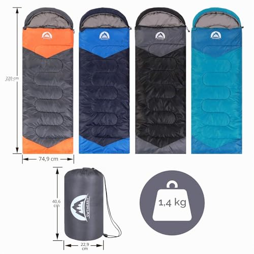 SWTMERRY 3–4 Season Sleeping Bag (Summer, Spring, Autumn, Winter), Warm and Cool Weather, Lightweight, For Teenagers and Adults, for Hiking, Backpacking and Camping