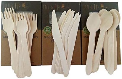 Wooden Cutlery Set Disposable Utensils Forks Knives Spoons All Natural Eco Friendly Birchwood Great Alternative For plastic (150)