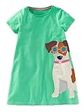 Fiream Girls Cartoon Crewneck Shortsleeve Cotton Dress(S0177,5)