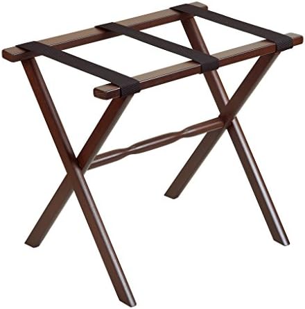 Gate House Furniture Straight Leg Nylon Series Wood Luggage Rack, Dark Walnut/Black