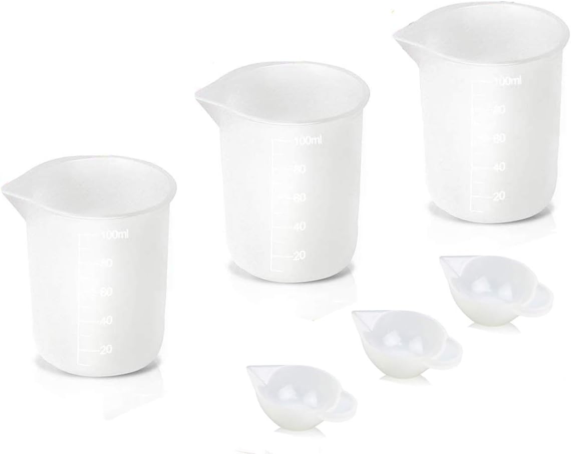 Fineder 6pcs Silicone Measuring Cups for Resin 100ml 10ml, DIY Glue Tools Cup Making Handmade Craft Nonstick Silicone Mixing Cups