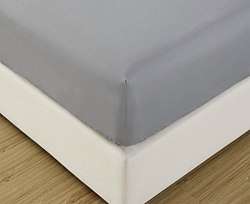 Rayyan Linens SILVER GREY PLAIN 100% SATIN EGYPTIAN COTTON 400 THREAD COUNTS FITTED SHEET 9" BOX DEPTH [SILVER GREY, DOUBLE]