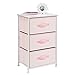 mDesign Storage Dresser End/Side Table Night Stand Furniture Unit - Baby/Kid Accent Organizer for Bedroom, Nursery, Playroom - 3 Removable Fabric Bin Drawers, Spira Collection, Pink/White