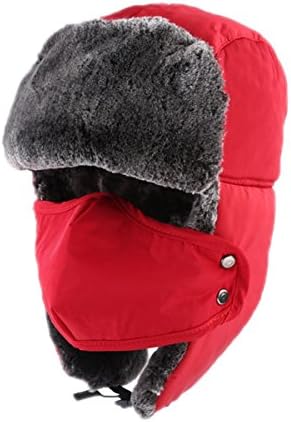 YOOCOOL Unisex Winter Trooper Trapper Hat Hunting Hat Ushanka Ear Flap Chin Strap and Windproof Mask (Red)
