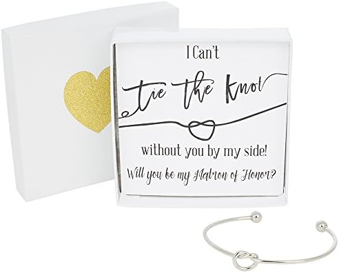 Bridesmaid Gifts - Tie The Knot Matron of Honor Bracelet w/ Gift Box, Maid of Honor Gift, Love Knot Jewelry, Bridal Party Gift Sets (Gold, Rose Gold, Silver)