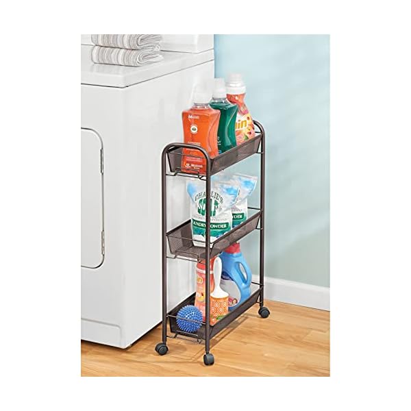 mDesign Rolling Utility Trolley with 3 Levels for Better Home Organisation – Metal Storage Shelf Unit for Laundry…