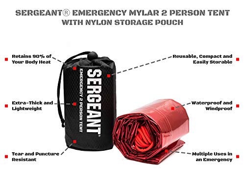 SERGEANT Emergency Survival Tent, 2 Person, Extra-Thick, Lightweight, Mylar, Military Grade, Tube Tent, Shelter + Paracord. All-Weather Protection, for Hiking, Camping, Outdoor Survival Kits, Go Bags. - Thumbnail 4
