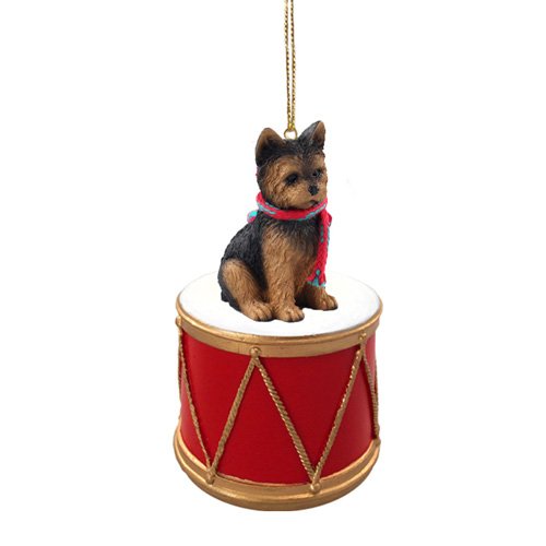 Little Drummer Yorkshire Terrier Puppy Cut Christmas Ornament - Hand Painted - Delightful
