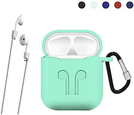 Silicone AirPods Protective Case Cover with Carabiner - Air Pods Hang Case Protector for Apple AirPods Accessories By Talent (Mint Green)