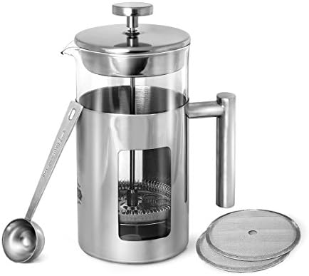 Rodolffo Quality French Press Coffee Maker 34oz with Stainless Steel 18/8 includes Borosilicate Glass Cup & Stainless Steel Strainer. Creates Exceptional Taste & Purity. Enjoy Perfect Coffee