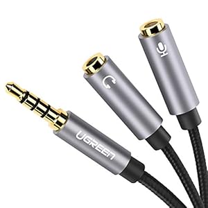 UGREEN Audio Splitter Kabel 3.5mm Male to Dual Female Headset en Mic Aux Splitter Kabel 4 Polig Nylon Aux Kabel…