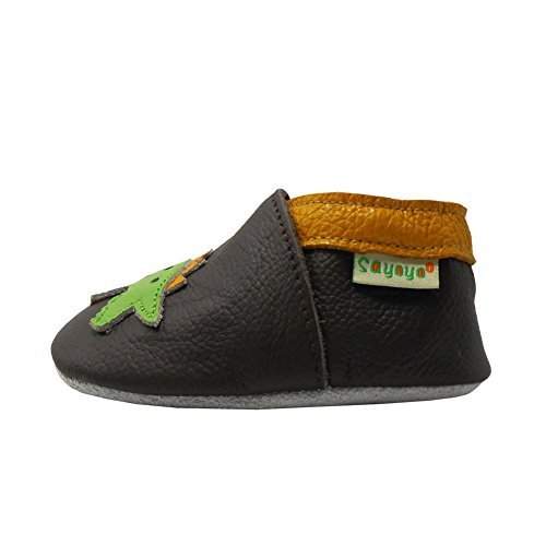 Sayoyo Baby Dinosaurs Soft Sole Leather Infant And Toddler Shoes (Dark Brown,12-18 Months)