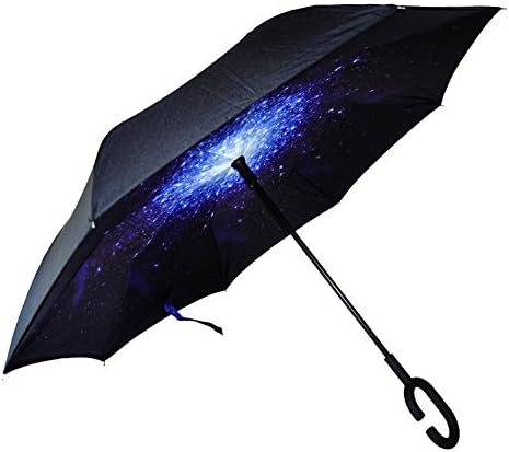 Inverted Umbrella by Mrlifehack, Best Auto Open Reverse Folding Windproof Travel Umbrellas, Double Layer, C-shape handle, Compact close, Perfect For Outdoor Sun UV Protection, Rain &amp; Golf (Galaxy)