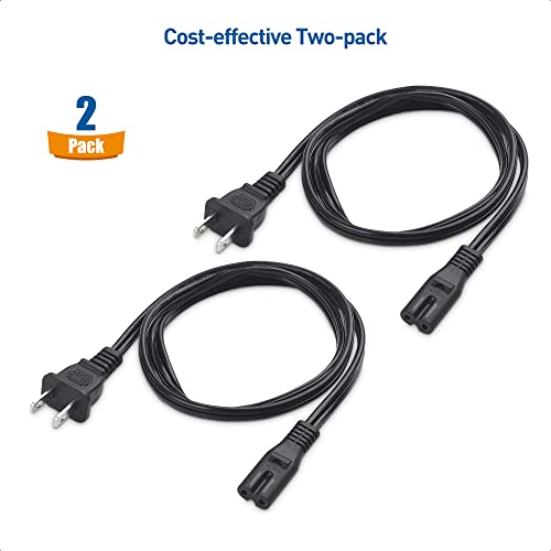 Cable Matters 2 Pack 2 Prong TV Power Cord 6 ft, UL Listed AC Power