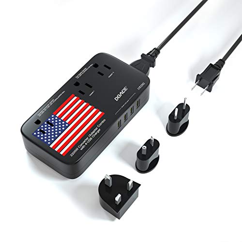 DOACE 2200W Voltage Converter Step Down 220V to 110V for Hair Dryer Straightener Curling Iron, Two Adapter Sockets with 4 USB Ports for Cell Phone Camera Tablet Laptop