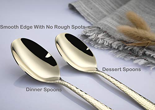 Gold 12-Piece Dinner Spoons Set, Hammered 7.5-inch Stainless Steel Golden Table Spoons Flatware Silverware Sets Cutlery… - Image 7