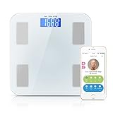 Adoric Bluetooth Body Fat Scale, Digital Backlit Display, Precise Measurements for Weight, Bone, Water, Muscle, Fat, Visceral fat, BMI, and Metabolism with Smartphone App (White)