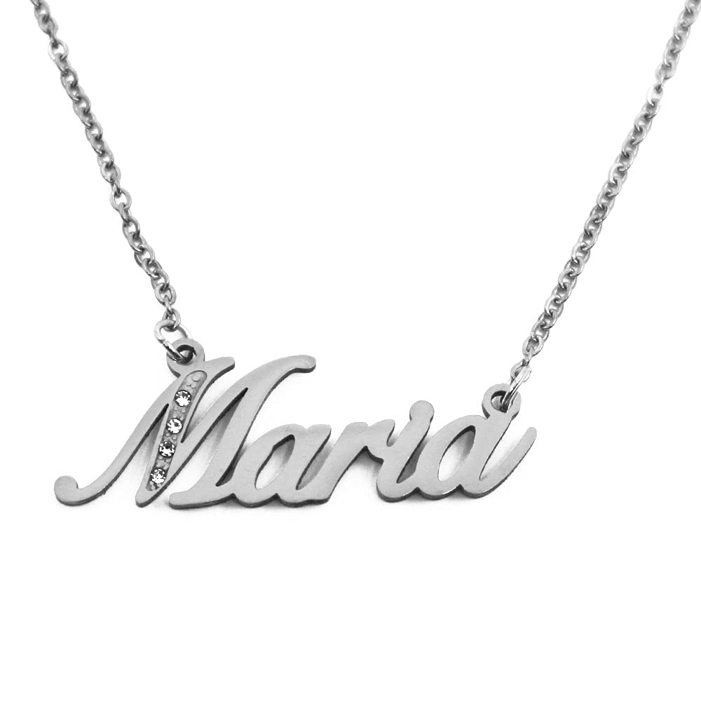 Kigu Name Necklace Maria - Silver Tone - Custom Name Necklace - Personalised Jewellery for Ladies- Customised Jewellery for Girls- Custom Pendant Maria