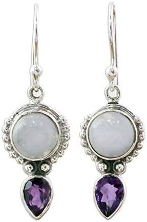 beiguoxia Gorgeous Hook Earrings Vintage Women Round Pear Faux Moonstone Amethyst Dangle Hook Earrings Jewelry - Purple Earrings