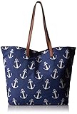 Bueno of California Double Handle Multi Anchor Applique Tote, Cream/Navy/Tan
