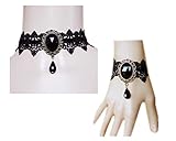 Lefinis Handmade Gothic Lolita Retro Lace Slave Bracelet Wristband Ring, Necklace Set