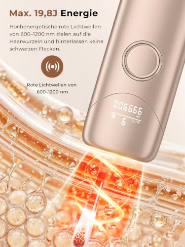 IPL Devices Hair Removal with Cooling Function, Laser Hair Removal with 9 Adjustable Energy Levels, 999900 Flashes & 600 NM Red Light, Painless IPL Hair Removal Device for Women & Men, Gold