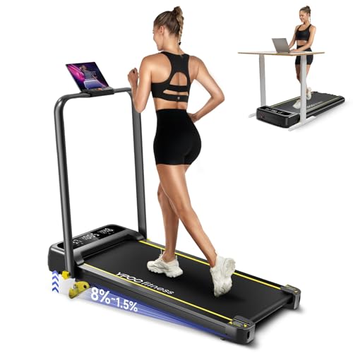 Photo 1 of ** USED** YPOO Foldable Treadmill with Incline, Walking Pad with Handle Bar 3 Level Incline, Portable Folding Treadmills for Home/Office 300 Lbs Capacity, Quiet Desk Treadmill with Remote Control & APP