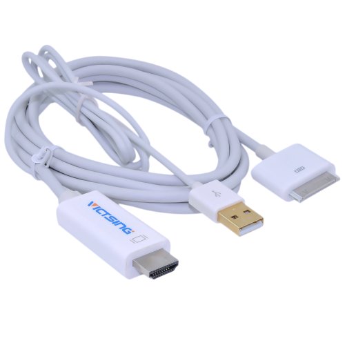 VicTsing White Dock To HDMI AV TV HDTV Adapter Cable For iPhone 4 4S 4G iPad 1 2 3 iPod Touch 4G 4th With USB Charger Cable (1.8M)-Not Support IOS 8.0)