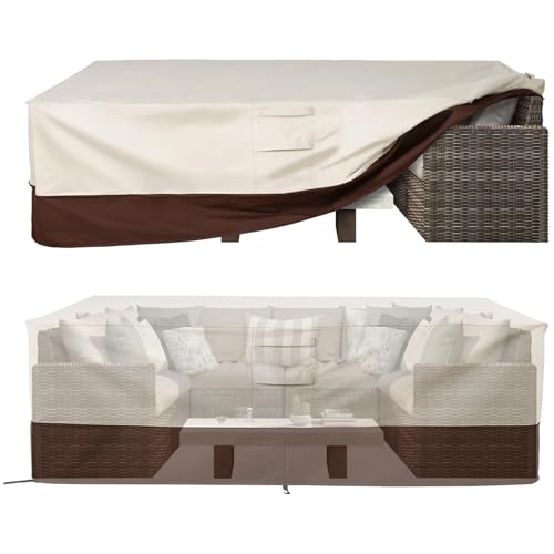 EASYBUYTECH Waterproof Patio Furniture Set Cover, 600D Lawn Patio Furniture Cover with Padded Handles, Patio/Outdoor Table Cover, Patio/Outdoor Dining Rectangular Table Chairs Cover,350x260x90cm