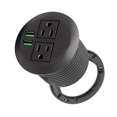 LIDER 65W GaN Desk Grommet Power Strip - 2 USB-C, 1 USB-A, 2 AC Outlets, Tamper-Resistant, White, 6.5ft Cord