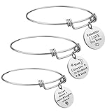 iJuqi Mom Gifts from Daughter Son - 3PCS Stainless Steel Expendable Motivational Charm Bangle Bracelets Set for Mother's Day, Birthday Gifts for Mom, Mother Jewelry for Christmas (Silver)