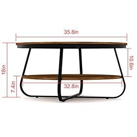 Elephance Round Coffee Table with Storage, 35.8 Inch Industrial Wood Coffee Table with Metal Frame for Living Room… 41zawBsEnbL
