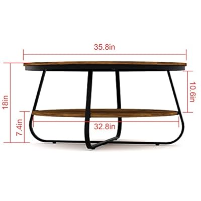 Elephance Round Coffee Table with Storage, 35.8 Inch Industrial Wood Coffee Table with Metal Frame for Living Room… 41zawBsEnbL