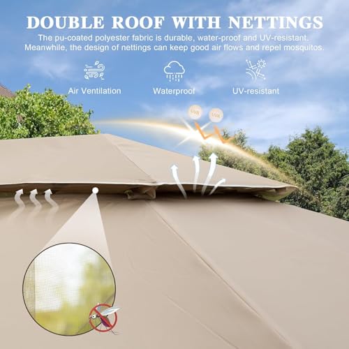 10x13ft Heavy Duty Metal Gazebo with Double Roof, Mosquito Netting & Privacy Curtains for Patio & Backyard image 13