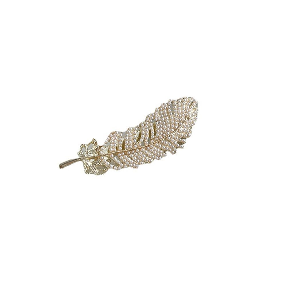 Crystal Hair Clips Feather Snap Hair Clips Barrettes Hair Pin Vintage Hair Clips Party Hair Pins Ponytail Holder Clip for Women Girls Ladies Hair Style Accessories, Gold Tone