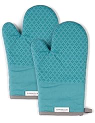 KitchenAid Asteroid Cotton Oven Mitts with Silicone Grip, Set of 2, Aqua 2 Count