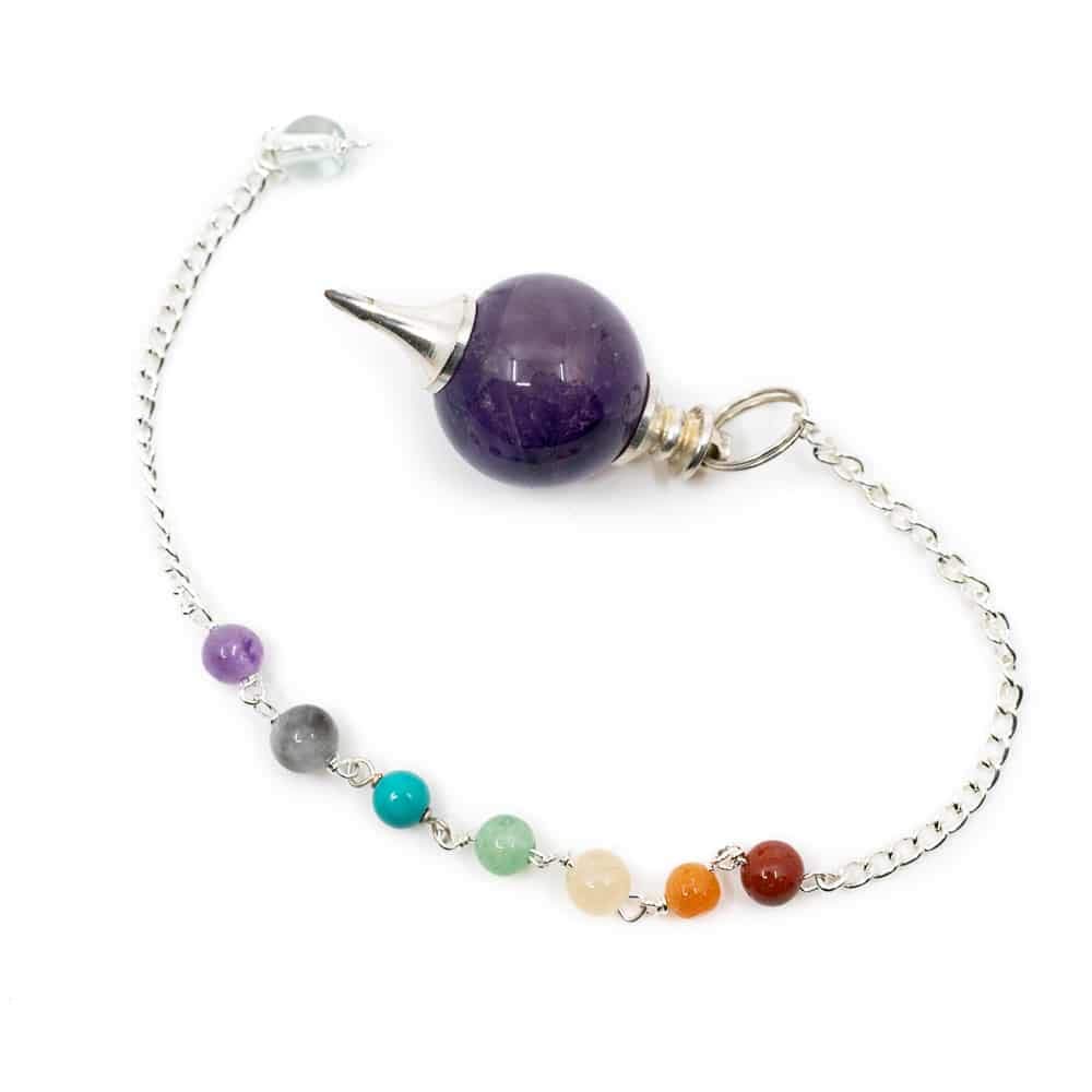 Find Something Different Round Amethyst Pendulum on Chain with 7 Chakras Beads