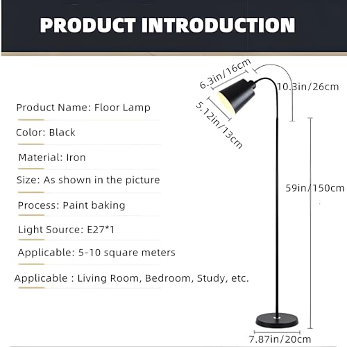 Beauenty Floor Lamp for Living Room,Modern Minimalist Floor Lighting,Adjustable Modern Floor Lamp with 3-Color Dimmable E27 Socket for Living Room,Bedroom & Office,Space-Saving Design(Black)