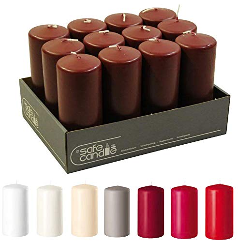 pillar candles (safe candle) – wax candles/pillar candles/advent candles (old red, large: height 15 cm, diameter 6 cm, pack of 12)