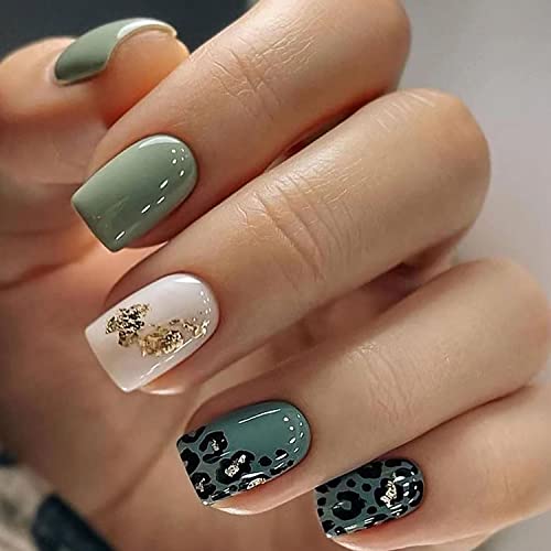 Vezocim Press on Nails Coffin Short Length, 24Pcs Full Cover Reusable Glossy Fake Nails with Glue, Artificial Fingernails Square False Nails with Designs, Glue Stick on Nails with Charm(Leopard) at Amazon