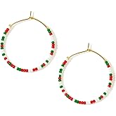 Sonatomber Handmade Boho Colorful Beaded Large Gold Hoop Earrings for Women, Bohemian Seed Beads Circle Hoops Cartilage Hypoallergenic Holiday Prom Jewelry Gift