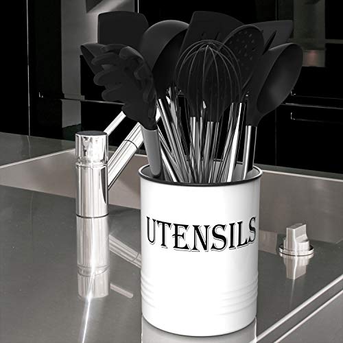 Utensil Holder Large Kitchen Utensil Crock Cooking White and Black